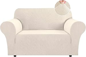 Flamingo P High Stretch Sofa Slipcover Non Slip Loveseat Covers for 2 Cushion Couch Washable Pet Furniture Protector Covers with Elastic Bottom, Thick Jacquard Fabric (Medium, Biscotti Beige)