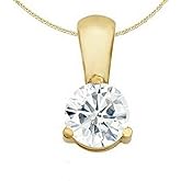 1 Carat 3 Prong Solitaire Basket Diamond Pendant Necklace 14K Yellow Gold (J, VS2, 1 ctw)