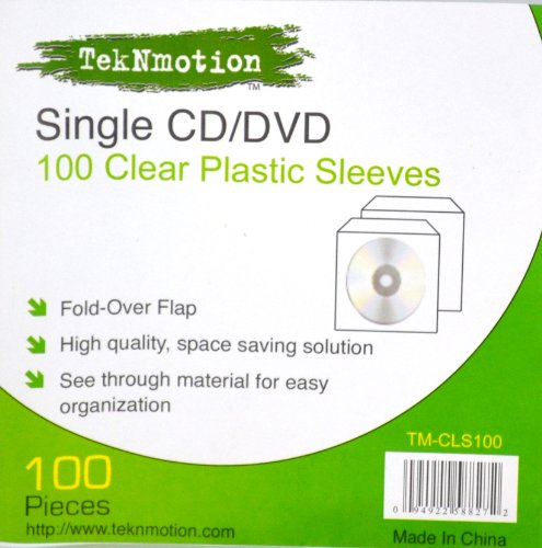 TekNmotion Single CD/DVD 100 Clear Plastic Sleeves