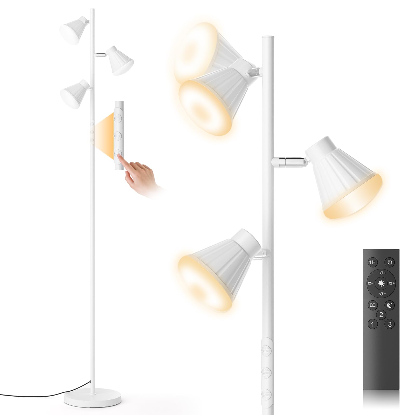 Photo 1 of SIBRILLE 36W LED Tree Floor Lamp, Dimmable Tall Standing Lamp with Remote & Touch Control, 4 Color Temperatures Bright Floor Lamp, 3 Rotatable Light Modern Floor Lamps (White)