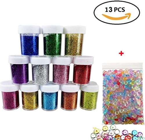 Langcal Glitter Powder Sequins Fishbowl Beads for Slime Supplies,DIY Art Craft for Homemade Slime, Wedding and Party Decoration,Assorted Colors,13 Pack