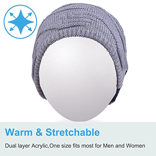 Qshell Unisex winter Bluetooth Beanie Hat Music Cap with Headphone Headset Stereo Speakers and Mic Hands Free Outdoor Sport Skinning ,Cycling ,Compatible with Iphone X/8S Android Cell Phones - Gray