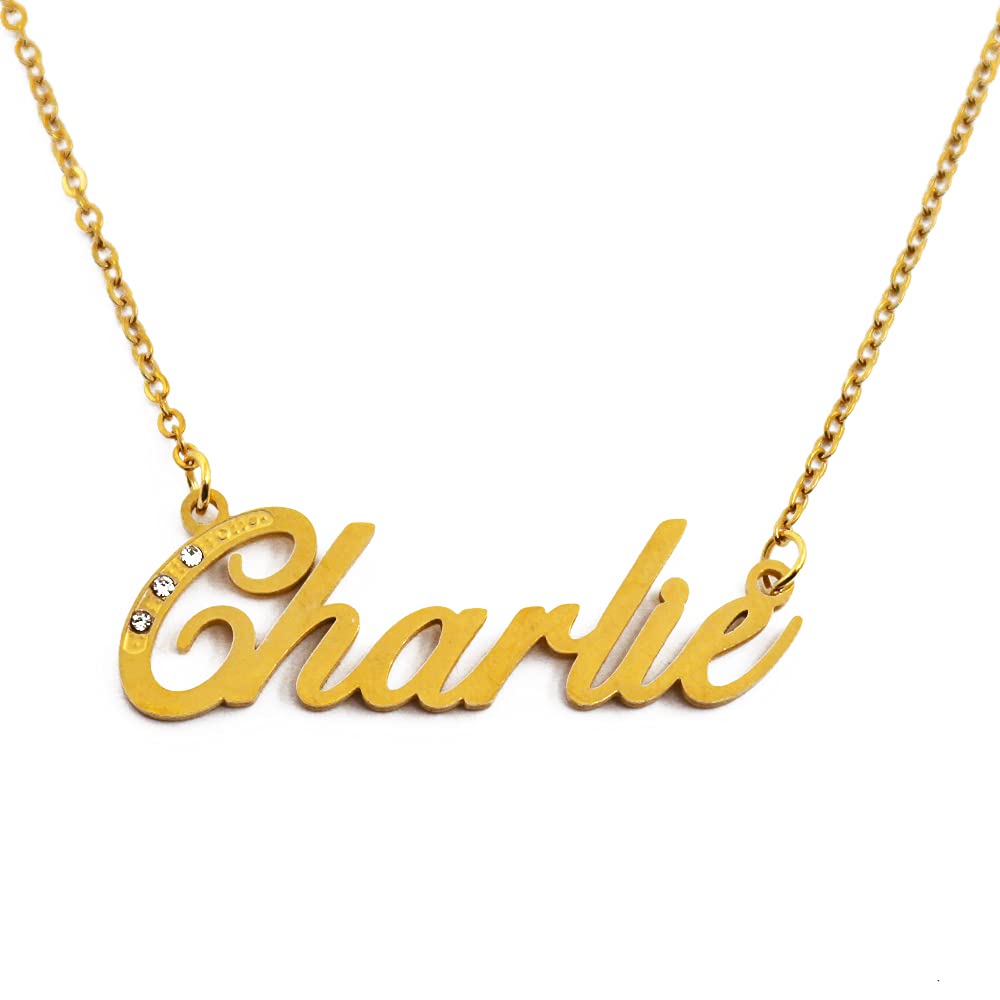 Kigu Name Necklace Charlie - Gold Tone - Custom Name Necklace - Personalised Jewellery for Ladies- Customised Jewellery for Girls- Custom Pendant Charlie