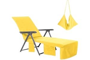 VOCOOL Lounge Chair Cover Beach Towels Covers Microfiber Pool Chair Towel with Pockets for Summer Holidays Sunbathing Garden Sun Lounger, Yellow
