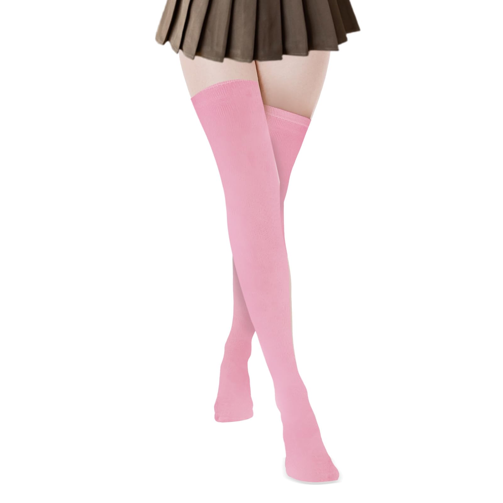 Photo 1 of 1 Pair Thigh High Socks, Knee High Stockings Soft Cotton Knee High Long Socks Pink Thigh High Stockings Over Knee High Socks Fashion Cotton Leg Warmers for Women Girls Costume Cosplay(Pink)