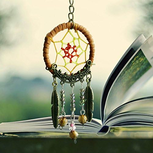 TOOZI Traditioanl Handmade Geometric Tiny Dream Catcher Key Ring with Feather Shape Peadent