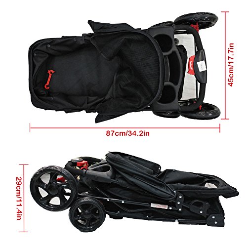KARMAS PRODUCT Pet Stroller for Dog Cat Small Animal Folding Walk Jogger Travel Carrier Cart with Four Wheels (Black) - Thumbnail 3