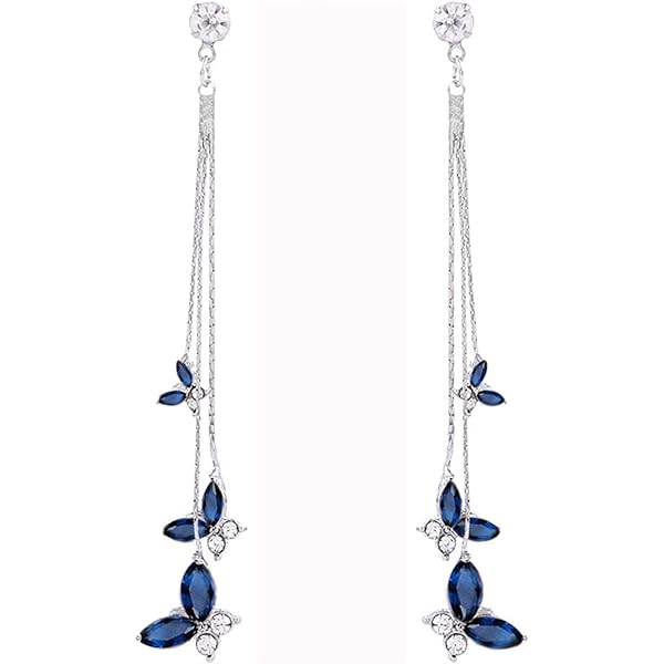 Purple Earrings Purple Crystal Butterfly Tassel Earrings - Long