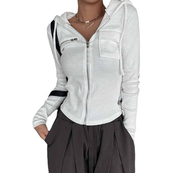 Aonoapll Women Knitted Zip Up Crop Hoodies Ribbed Knit Long Aonoapll Women Knitted Zip Up Crop Hoodies Ribbed Knit Long