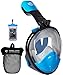 HELLOYEE Full Face Snorkel Mask for Adults Kids Panoramic View Snorkeling Mask Free Breathing Anti-Fog Anti-Leak Design with Detachable Camera Mount (Black-Blue, XS)