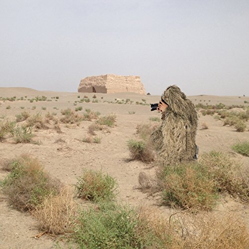 TargetEvo Hunting Ghillie Suit Desert/Woodland Camouflage Clothing includes Jacket Trousers Hood Gun Wrap Drawstring Bag in 5-Piece for Airsoft Halloween Prank