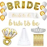 Bachelorette Party Decorations & Supplies - Gold Bridal Shower Favors Kit (Engagement Accessories & Decor Pack - Bride Banner, Sash, Balloons, Veil, Foil Fringe Curtain, Rhinestone Tiara)