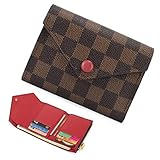 Trifold Wallets for Women Practical Compact Checkered Wallet and Blocking with Card Holder Organizer -PU Vegan Leather (Compact Wallet Brown)