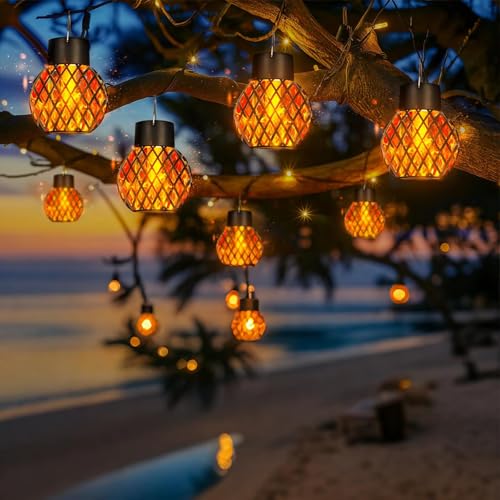 Hqynss 8 Pack Outdoor Solar Hanging Flame Lights - IP65 Waterproof - Garden Patio Balcony Fence Yard Party Decoration