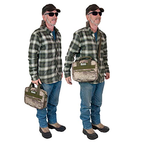 Pistol Case Range Bag for Handguns by FirstChoice Gear; 2-4 Gun Padded Tactical Handgun Soft Case, Lockable Zippers w/Padlock, 3 Mini-Holsters, 8 Mag Slots, 4 Pockets, Range Mat (Green Kryptek Camo)