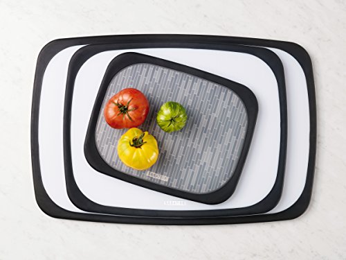 Sabatier 5172588 3-Piece All-Purpose Non-Slip Plastic Cutting Board Set, Assorted Sizes, White/Black