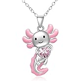 The Budsea Axolotl Necklace for Women Pink Crystal Axolotl Pendant Necklace 925 Sterling Silver Animal Jewelry for Birthday Christmas Graduation Gift