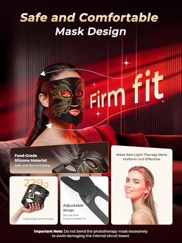 7-in-1 Red Light Therapy for Face & Neck, Skin-Friendly Silicone Red Light Therapy Mask with 324 LEDs, 5 Brightness Levels & 20 Mins Timer, Led Face Mask Light Therapy for Home & Travel