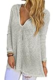 Dokotoo Womens Hooded V-Neck Long Sleeve Loose Knitted Sweater Top