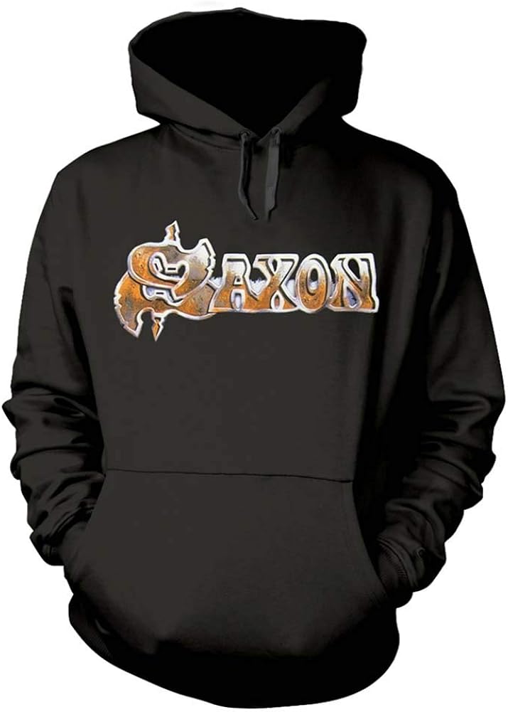 Saxon Hoodie Crusader Band Logo British Metal New Official Mens Black