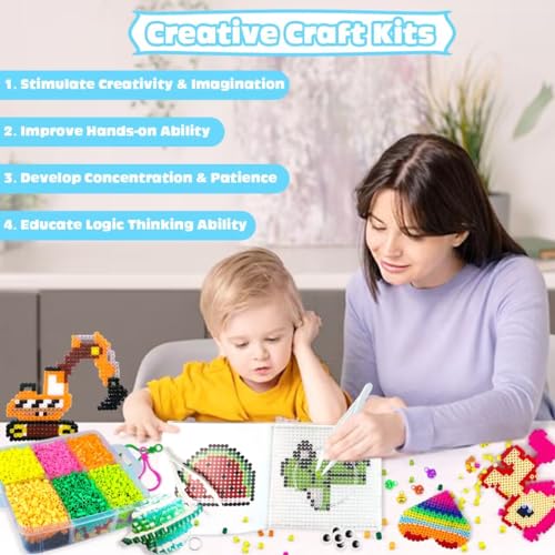 Iron-on Beads, 11000 Pieces Fuse Beads 20 Colors Set with Storage Box, User Guide, DIY Jewelry Design, Creative and Craft, for Children Birthday Christmas (5mm)