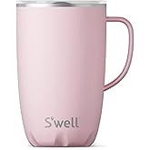 S'well Stainless Steel Mug with Handle, 16oz, Pink Topaz, Triple Layered Vacuum Insulated Containers Keeps Drinks Cold for 10 Hours and Hot for 3, BPA Free