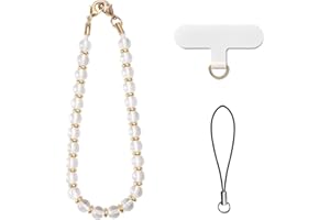 AOKSUNOVA Beaded Phone Charm Strap,Pearl Phone Wrist Strap with Tether Tab, Universal Phone Bracelet Strap for Women Girls