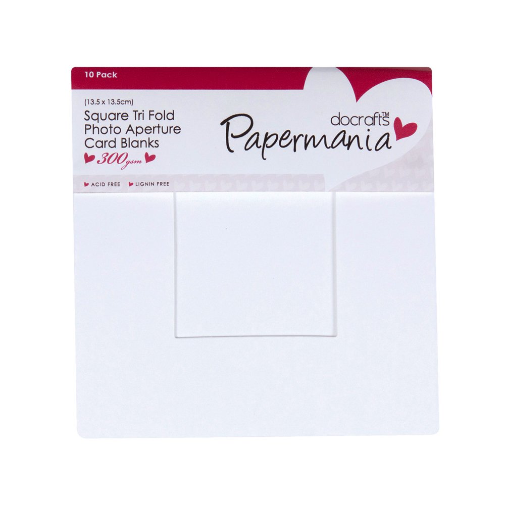 Papermania 300 gsm Square Tri Fold Window Aperture Card Blanks and Envelopes, Pack of 10, White