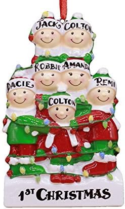 Tangled in Lights - Family of 7 - Family Personalized Christmas Ornament (5 Kids or Grandparent with 5 Grandchildren)