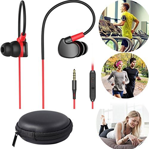 Sports Wired Earphones, Noise Canceling Stereo Bass Lightweight Fitness Workout Microphone Earplugs Smartphone Sweat-repellent Cycling Traveling Listening to Music Equipment（red）