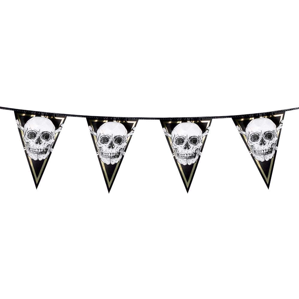 Boland 74101 Pirate Bunting Length 4 m Hanging Decoration Garland Decoration Skull Halloween Birthday Theme Party Carnival
