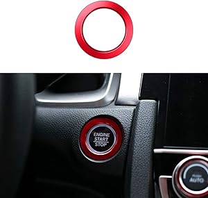 CKE Civic Car Engine Start Stop Push Button Cover Trim Ignition Key Ring For 10th Gen Honda Civic 2016 2017 2018 2019 2020 - Red
