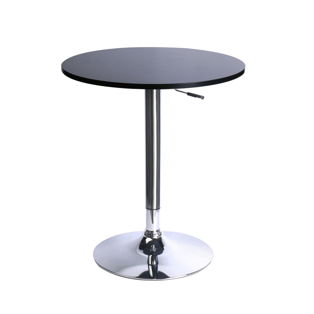 Leopard MDF Round Top Adjustable Bar Table, Pub Table with Silver Leg and Base (Black/Adjustable)