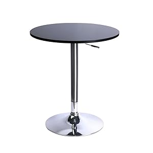 Leopard MDF Round Top Adjustable Bar Table, Pub Table with Silver Leg and Base (Black/Adjustable)