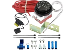 American Volt Dual 12 Volt Radiator Electric Cooling Fan Adjustable Temperature Thermostat in-Line Fuse Wiring Switch Kit Automotive Car Truck (Basic)