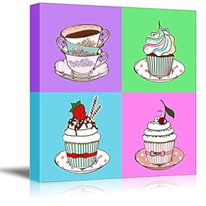 Canvas Wall Art - Multi-Color Pop Art with Cupcakes - Giclee Print Gallery Wrap Modern Home Art Ready to Hang - 12" x 12"