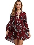 ROMWE Loose Casual Long Sleeve Floral Print Dress Tunic Top Burgundy M
