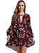 Romwe Women's Floral Print Long Sleeve Summer Loose Tunic Beach Dress Burgundy M