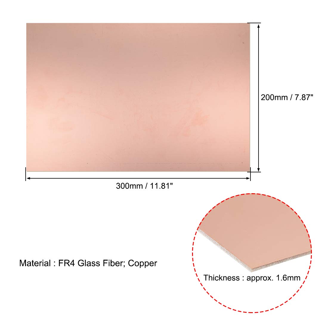 sourcing map Single-Sided Copper Clad Laminate PCB Circuit Board, FR4 300x200mm 11.81x7.87 inch - Image 4