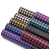 David accessories Printed Faux Leather Sheets Plaid Printed Synthetic Leather Fabric 9 Pcs 8" x 13" (20 cm x 34 cm) Canvas Back Craft DIY Craft Assorted Colors