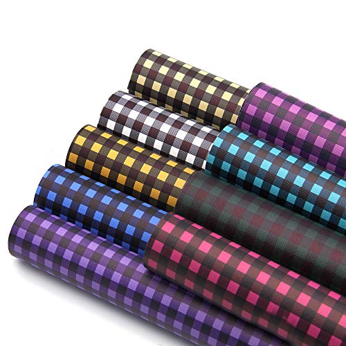 David accessories Printed Faux Leather Sheets Plaid Printed Synthetic Leather Fabric 9 Pcs 8" x 13" (20 cm x 34 cm) Canvas Back Craft DIY Craft Assorted Colors
