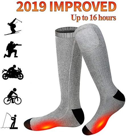 Battery Heated Socks - Rechargeable Heating Socks, Winter Electric Thermal Socks Foot Warmers for Men Women Sport Outdoor (Grey US Size 6-12)