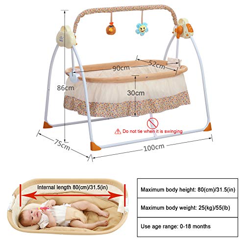 CBBAY Electric Cradle Baby Swing Bed Automatic Bassinet Baby Basket Newborn Crib Rocking Multifunction Music Cradle Baby Supplies Product (Yellow)