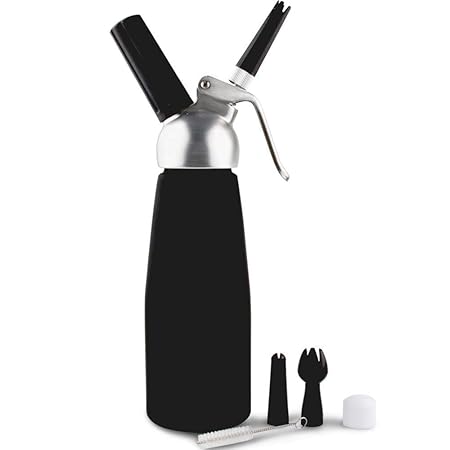 Sivaphe 500ml Sahnespender Sahnebereiter Aluminium Schlagsahne Spender Schwarz mit 3 Dekorations-Düsen (Nein N20 Patronen)-ME