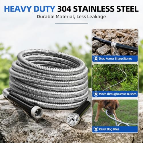 SPECILITE 50ft 304 Stainless Steel Metal Garden Hose with Blue Nozzle photo 9