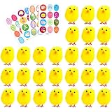 TUPARKA 36Pcs Easter Chenille Chicks Cute Fully Yellow Easter Chicks Baby Chicks with 4 Sheet Easter Stickers for Kids, Easter Egg Bonnet Decoration