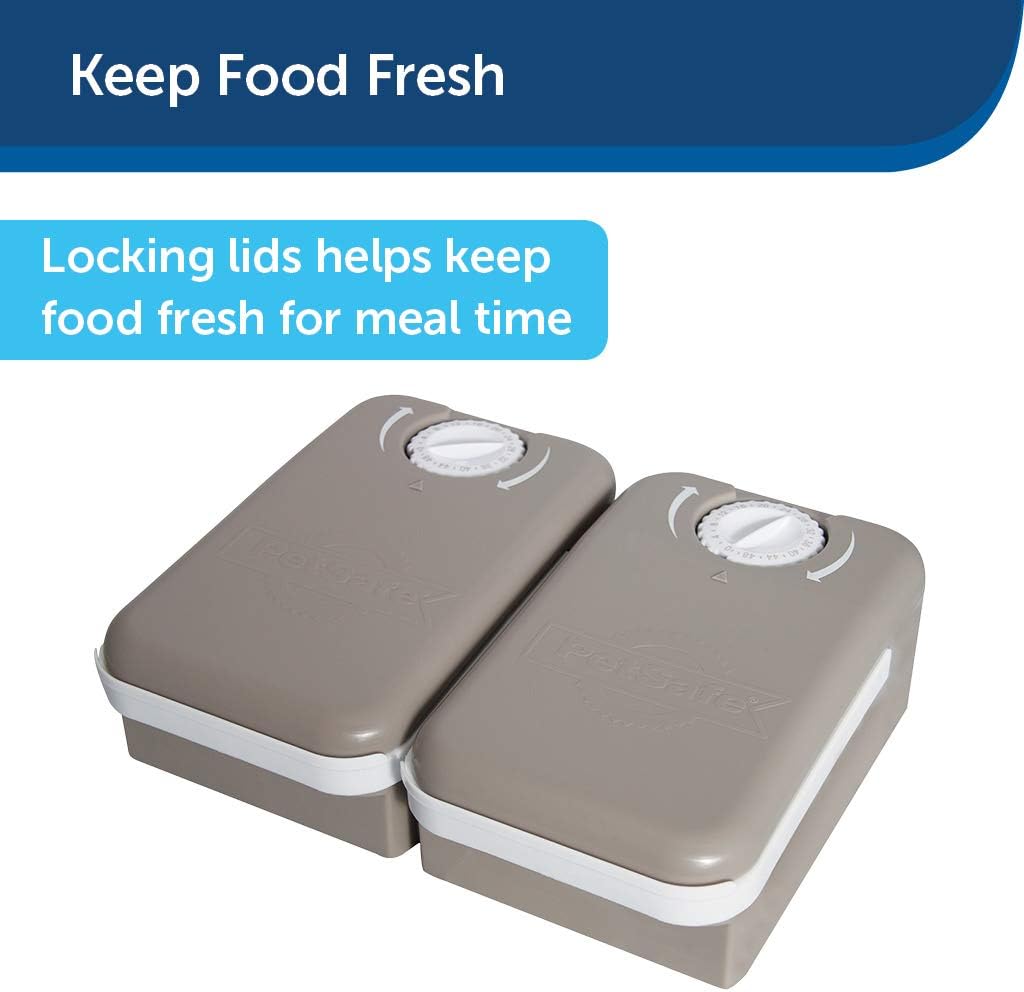 Pet Supplies : PetSafe Automatic 2 Meal Pet Feeder with Battery Powered Programmable Timer, 3 Cups Total Capacity, Cat and Small to Medium Dog Food Dispenser : Pet Self Feeders : 
