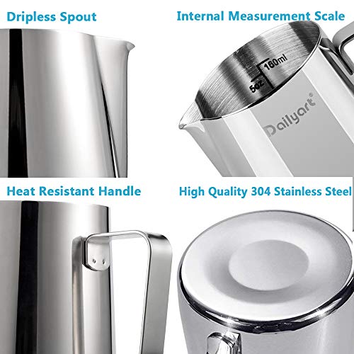 Dailyart Milk Frothing Jug Frothing Pitcher Espresso Steaming Pitcher Barista Tool Coffee Machine Accessory 304 (18/8) Stainless Steel 160ml (7 oz(mini))