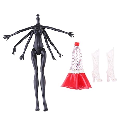 MagiDeal Schwarze Spinnenform Puppen Nackte Körper mit Kleidung und Stiefel Für Monster High Puppe Cosplay Zubehör
