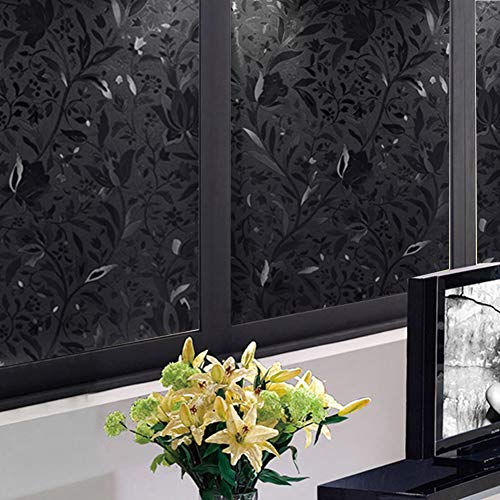 Mikomer Tulip Total Blackout Window Film,100% Light Blocking Glass Door Film,Room Darkening Window Cling,No Glue/Heat Control/Anti UV for Day Sleep & High Privacy,17.5In. by 78.7In.
